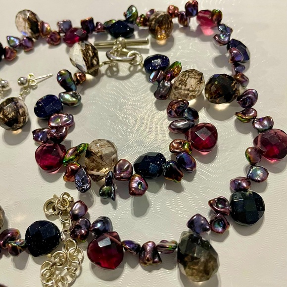 Jewelry - Freshwater Peacock Pearl, Blue Goldstone & Glass Jewelry Set -Italy
